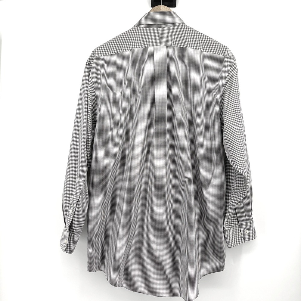 Lands End Mens No Iron Supima Cotton Button Down Gray Gingham Shirt 16 1/2-32 - Picture 4 of 8